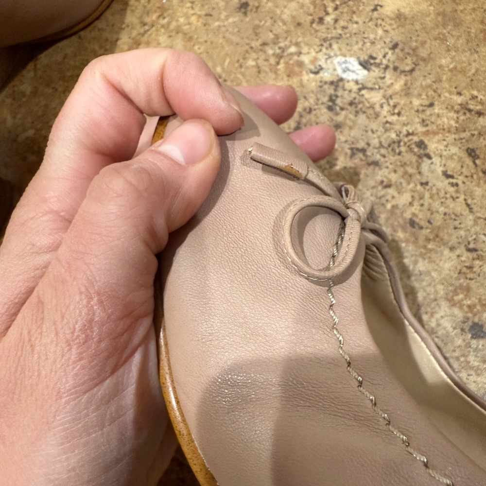 Clarks Grace Nina Nude Beige Leather Block Heel Bow Pumps Shoes Women 10M Career - Picture 10 of 12